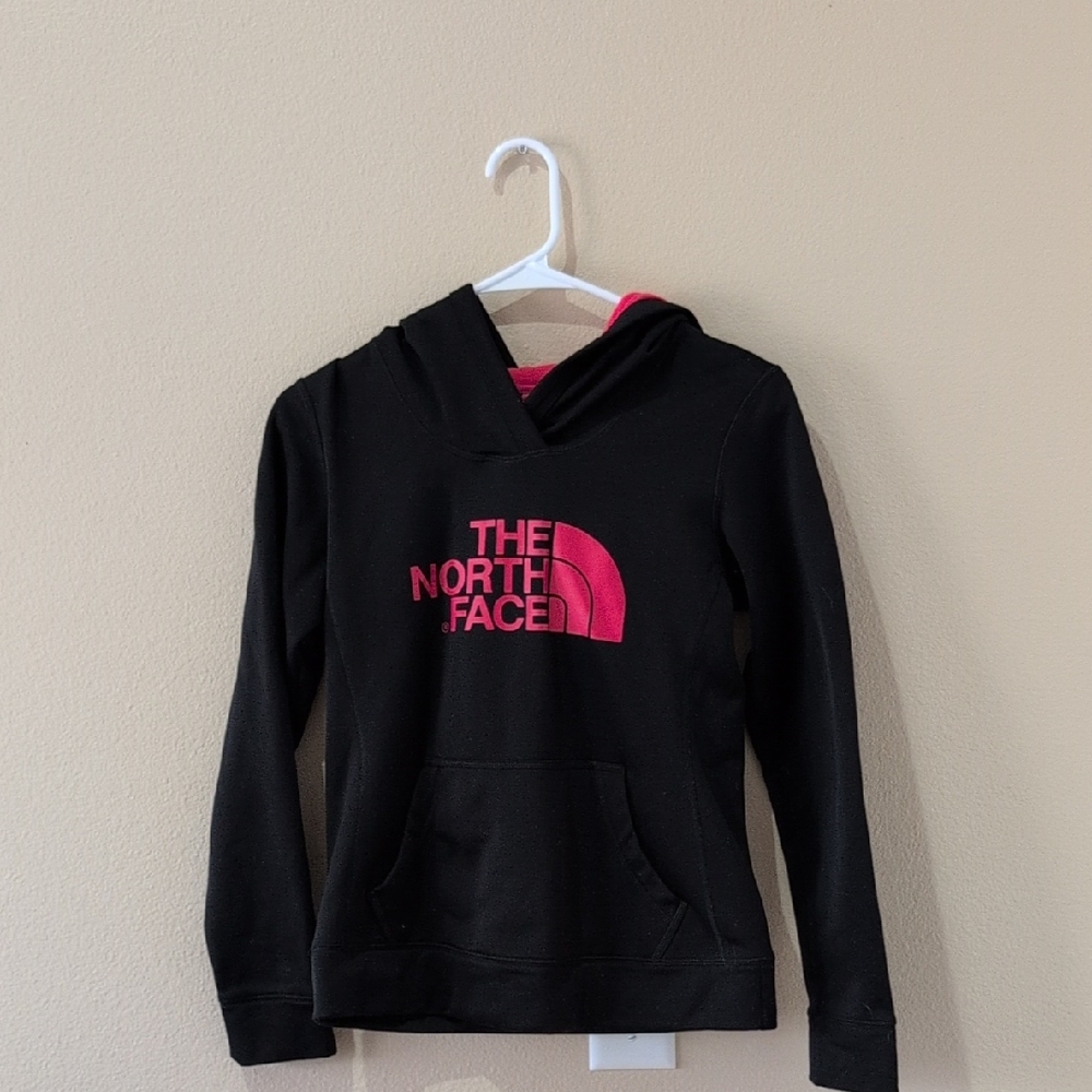 The North Face Black Hoodie with Hot Pink Logo